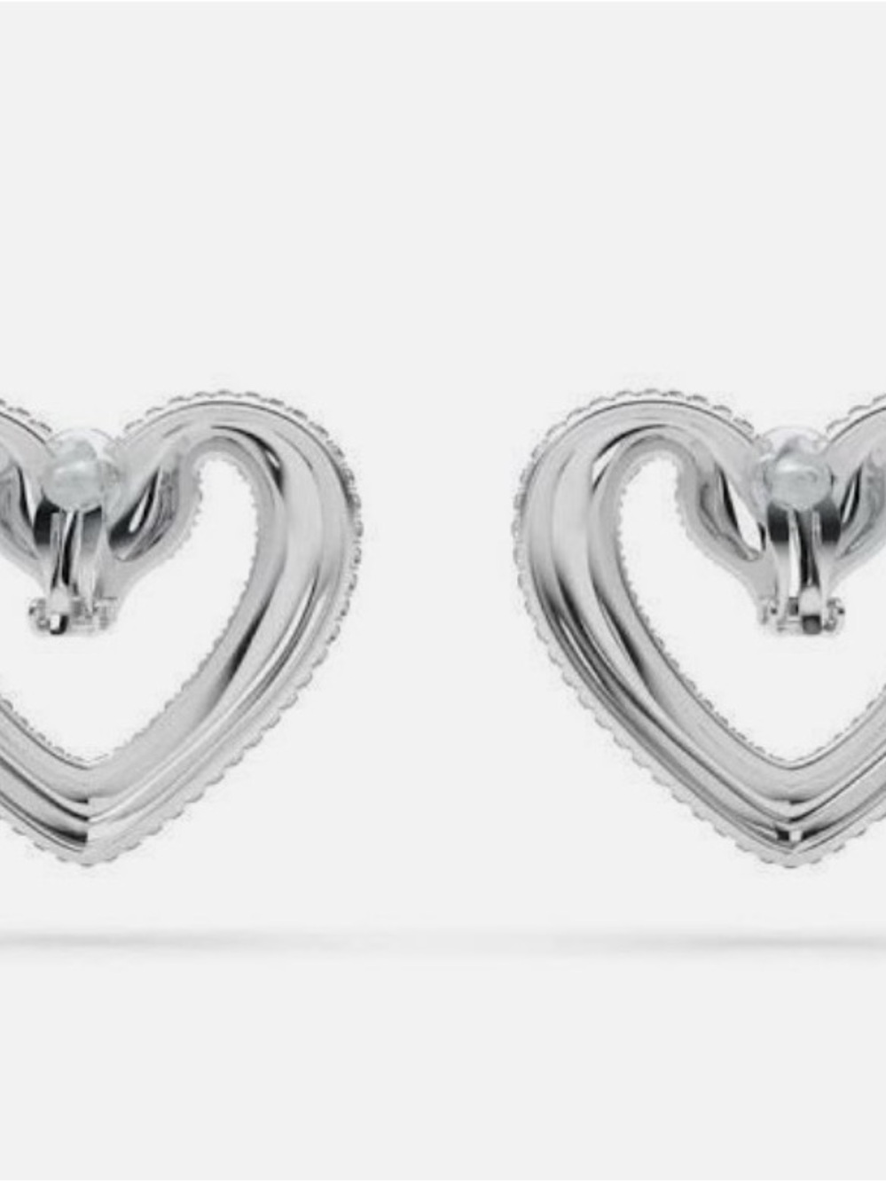 Swarovski "una" Rhodium plates Crystal Heart Hoop Earrings swans.. clip on - Picture 4 of 5